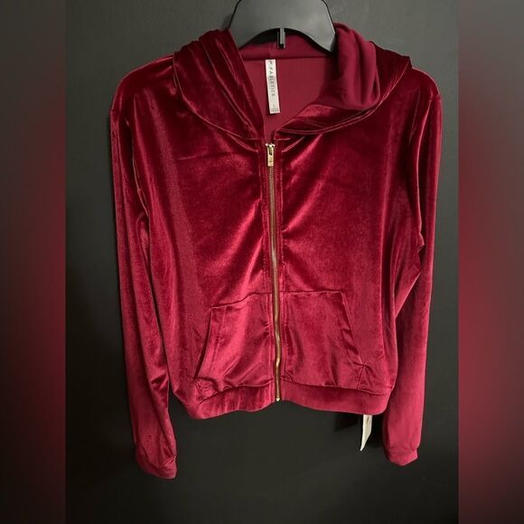 Fabletics Donna Velour Hoodie Cherry Burst NWT Size Large - Picture 7 of 9